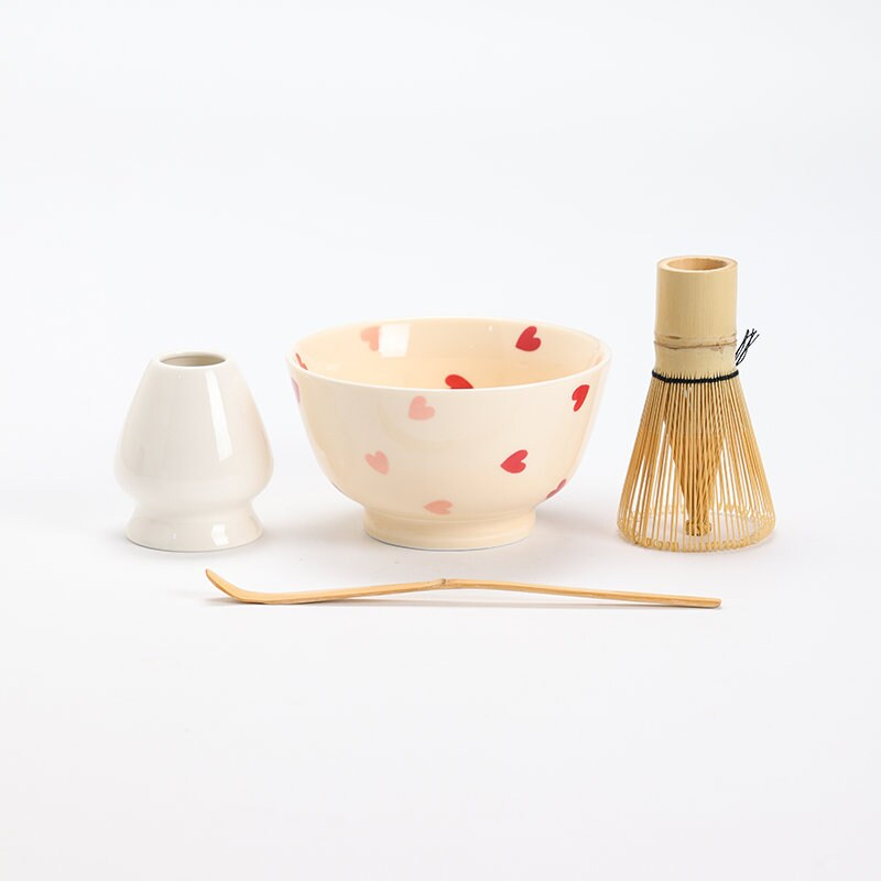 Heart Pattern Porcelain Matcha Set