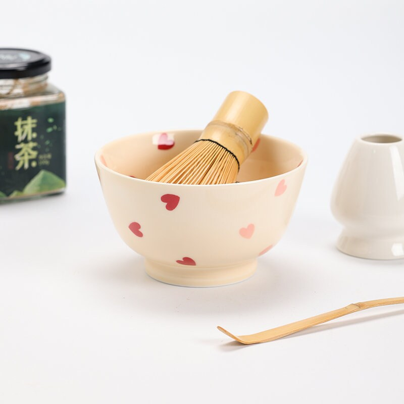 Heart Pattern Porcelain Matcha Set