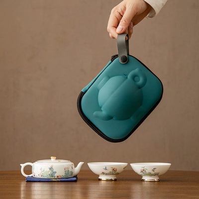 Ceramic Chinese Mini Gungfu Tea Set, Travel Teapot W/4 Teacups